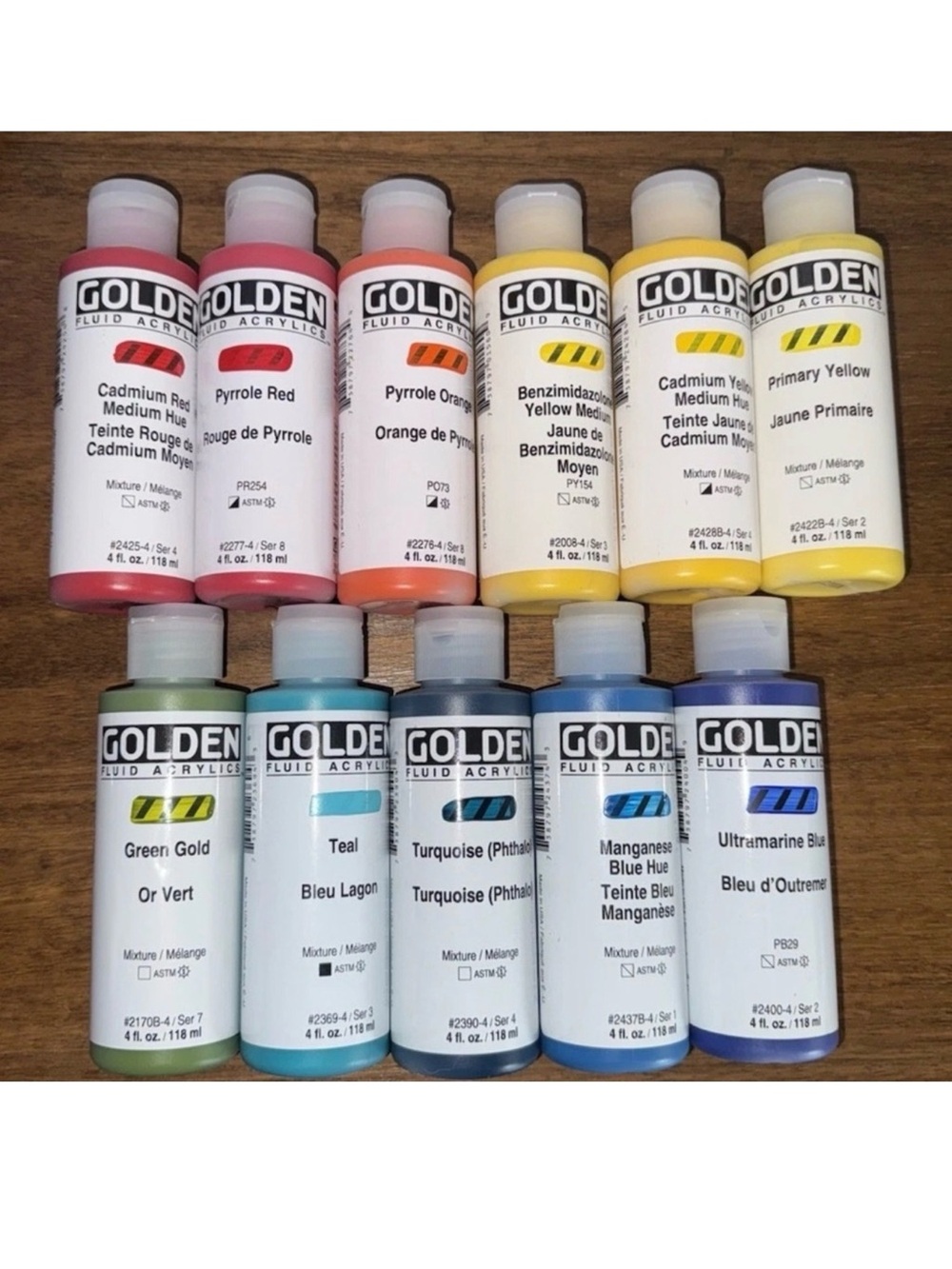 New GOLDEN Paints - FLUID ACRYLICS Lot of 11-  4 oz. High Series Paints-